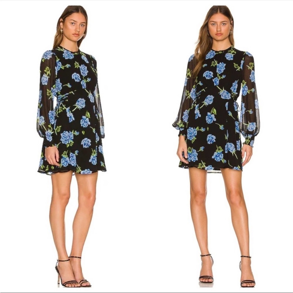 NWT FREE PEOPLE Samantha Lace Up dress size XS black blue combo floral